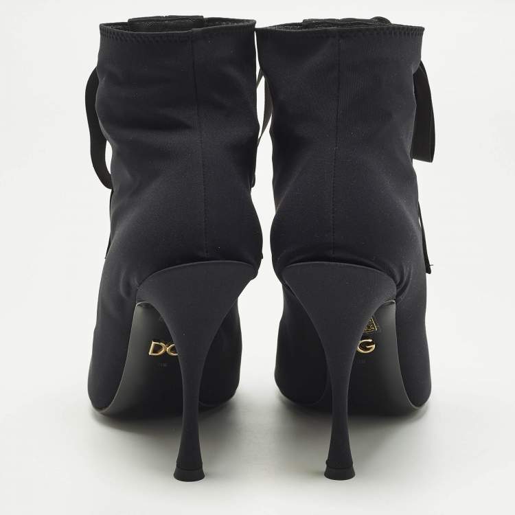 Pre Owned Dolce & Gabbana Size 38 Black Stretch Fabric Peep Toe Ankle Length Boots