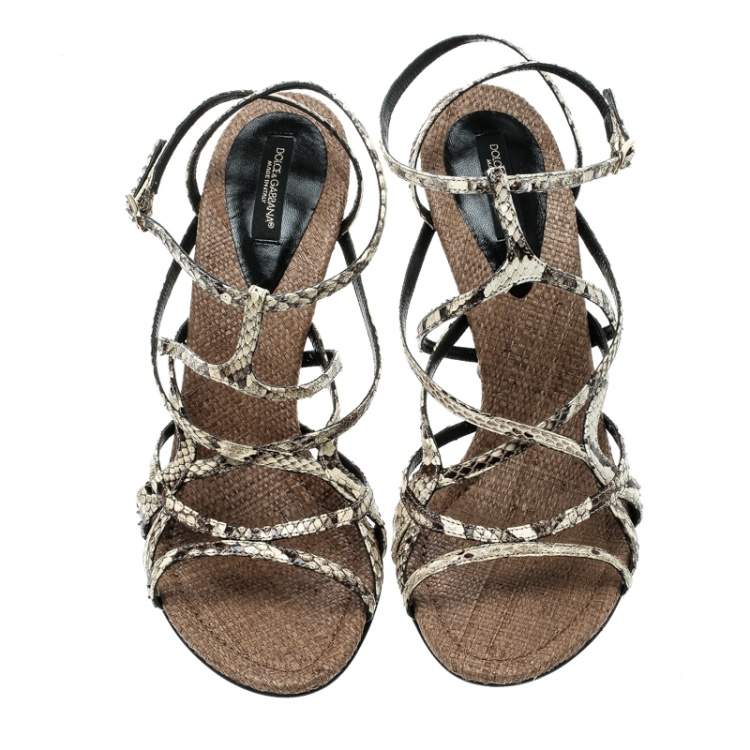Pre Owned Dolce & Gabbana Beige Python Ankle Strap Sandals Size 39