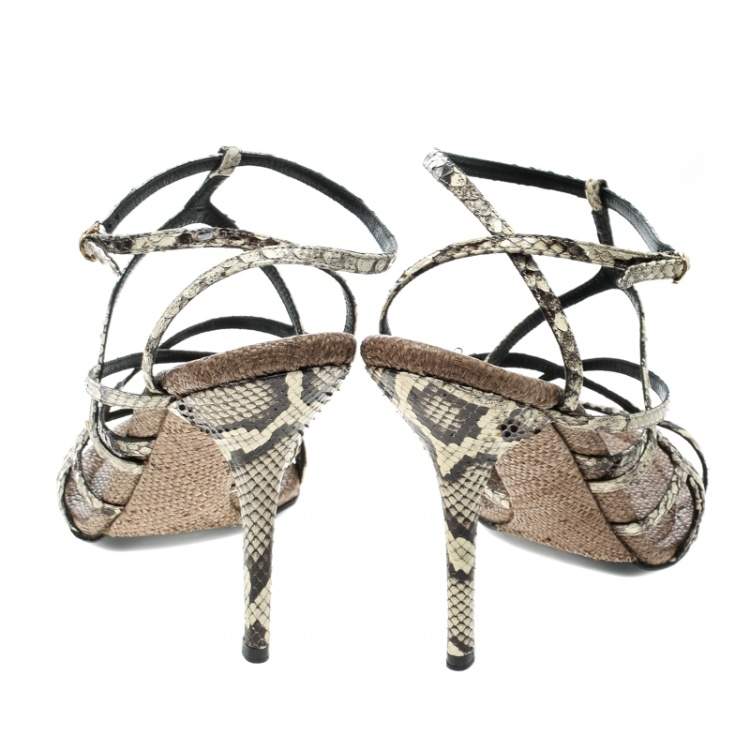 Pre Owned Dolce & Gabbana Beige Python Ankle Strap Sandals Size 39