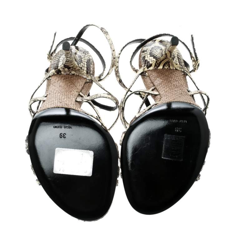 Pre Owned Dolce & Gabbana Beige Python Ankle Strap Sandals Size 39