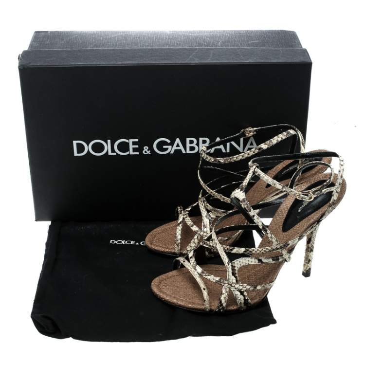 Pre Owned Dolce & Gabbana Beige Python Ankle Strap Sandals Size 39