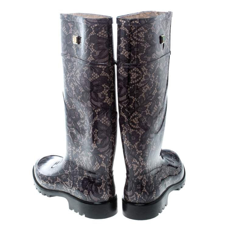 Pre Owned Dolce & Gabbana Lace Print Rubber Boots Size 41