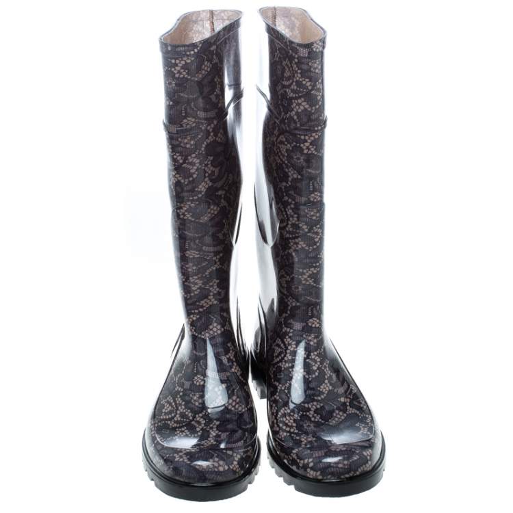 Pre Owned Dolce & Gabbana Lace Print Rubber Boots Size 41
