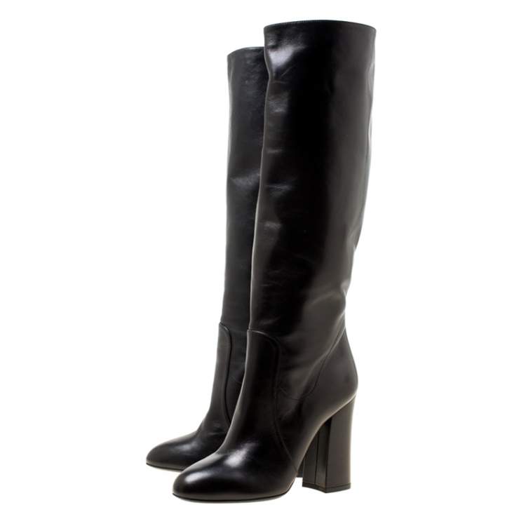 Pre Owned Dolce & Gabbana Black Leather Knee Boots Size 37