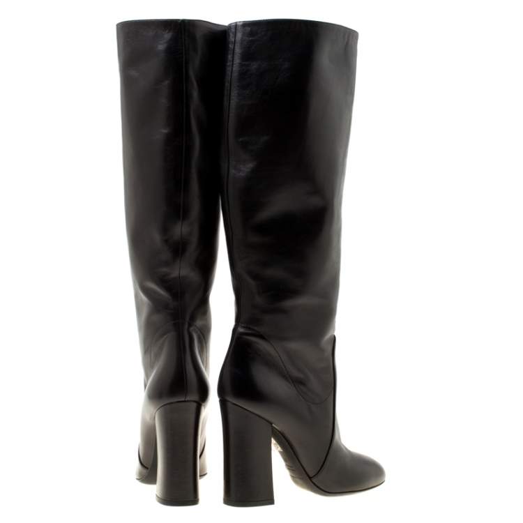 Pre Owned Dolce & Gabbana Black Leather Knee Boots Size 37