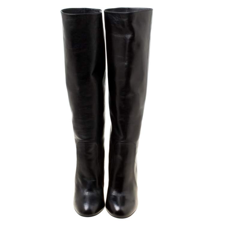 Pre Owned Dolce & Gabbana Black Leather Knee Boots Size 37