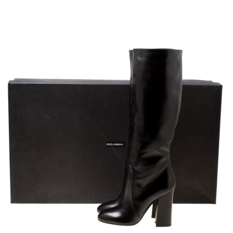 Pre Owned Dolce & Gabbana Black Leather Knee Boots Size 37
