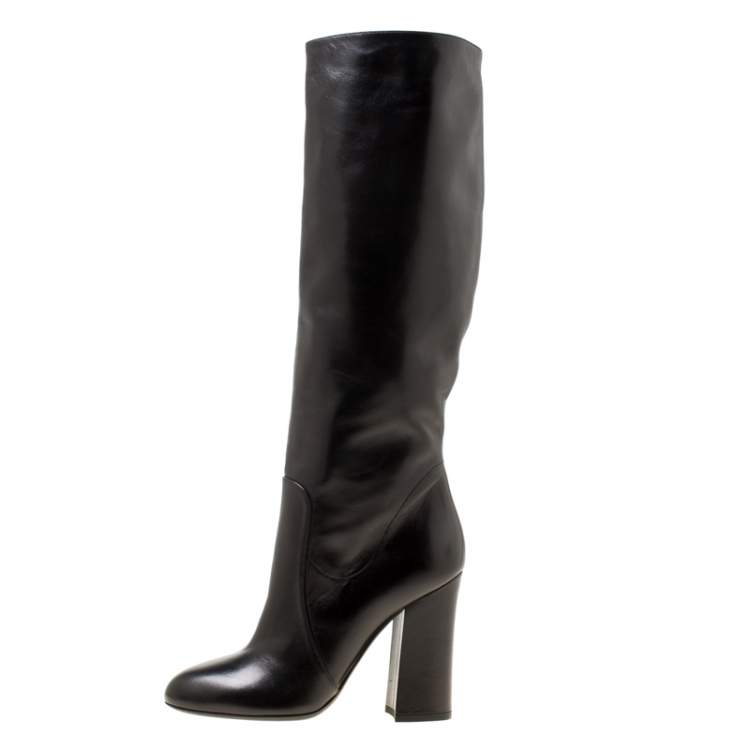 Pre Owned Dolce & Gabbana Black Leather Knee Boots Size 37