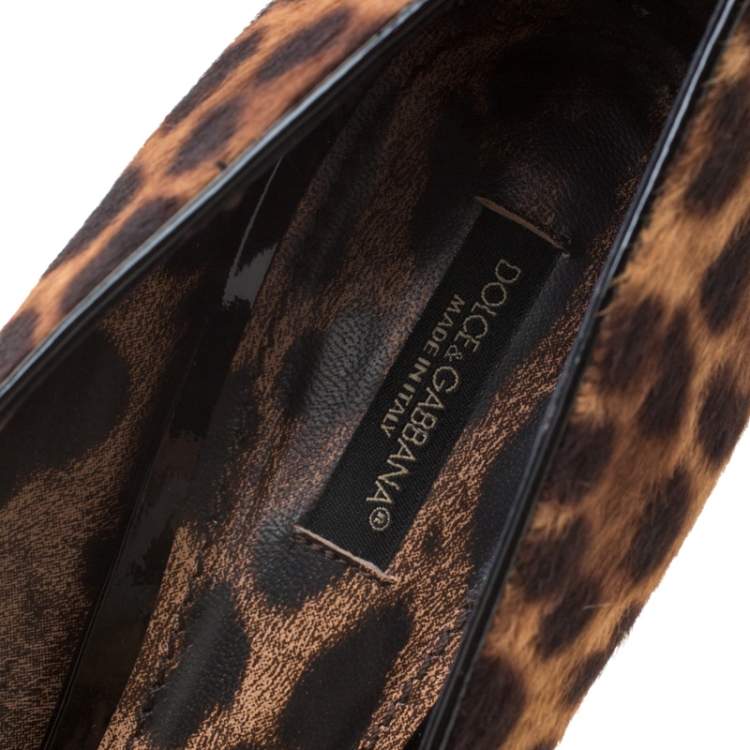 Pre Owned Dolce & Gabbana Brown Leopard Print Calf Hair Peep Toe Platform Pumps Size 41