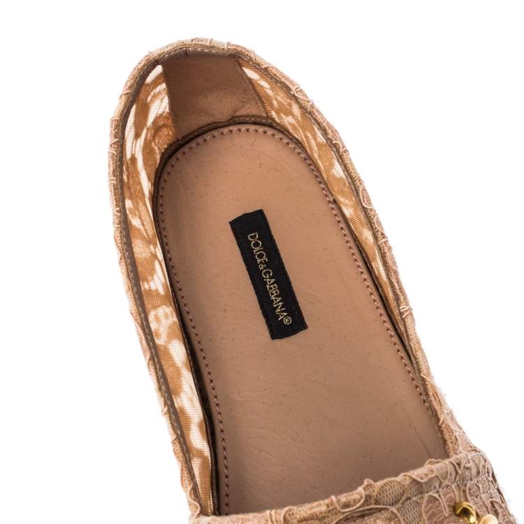 Pre Owned Dolce & Gabbana Beige Lace Embellished Espadrilles Size 38