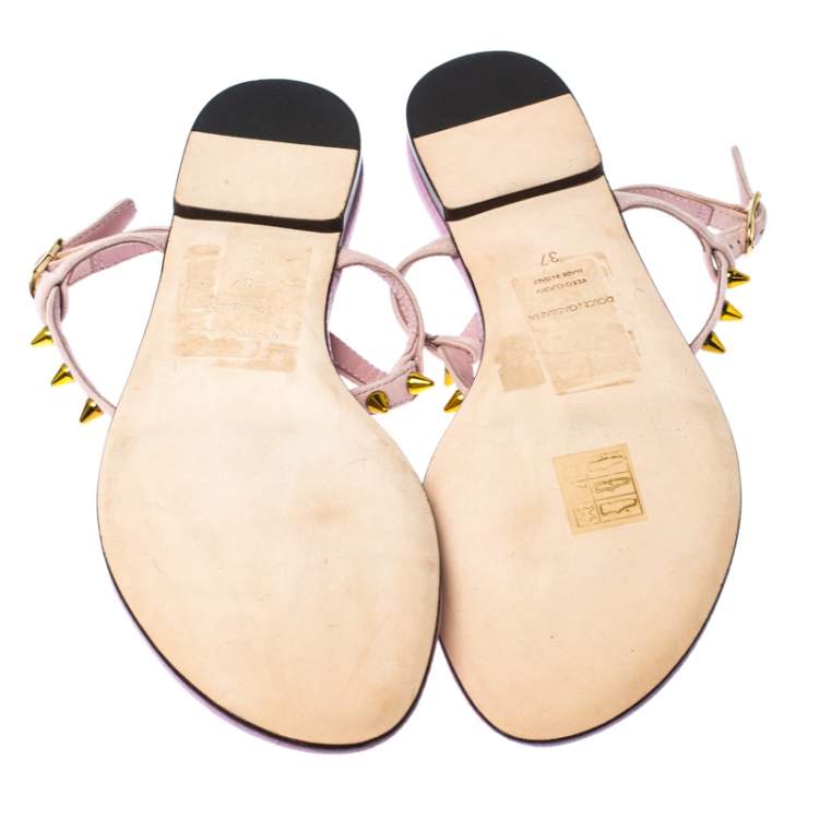 Pre Owned Dolce & Gabbana Pink Suede Leather Pineapple Embellished Flats Sandals Size 37 