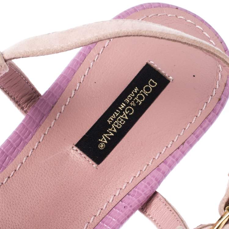Pre Owned Dolce & Gabbana Pink Suede Leather Pineapple Embellished Flats Sandals Size 37 