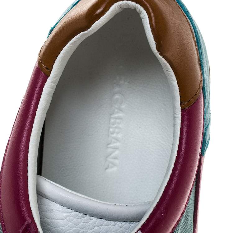 Pre Owned Dolce & Gabbana Multicolor Suede Leather And Canvas Lace Up Sneakers Size 34 