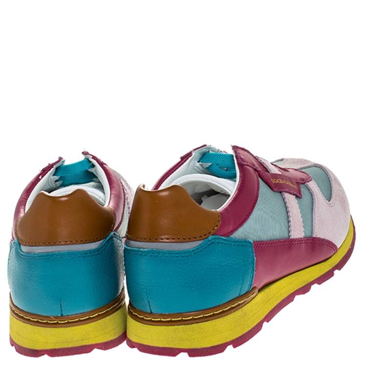Pre Owned Dolce & Gabbana Multicolor Suede Leather And Canvas Lace Up Sneakers Size 34 