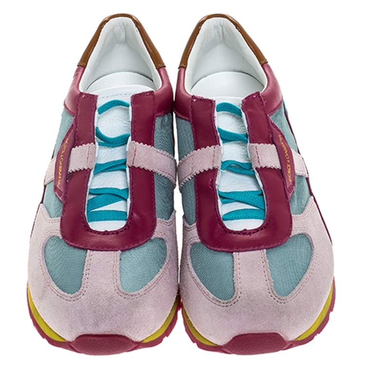 Pre Owned Dolce & Gabbana Multicolor Suede Leather And Canvas Lace Up Sneakers Size 34 