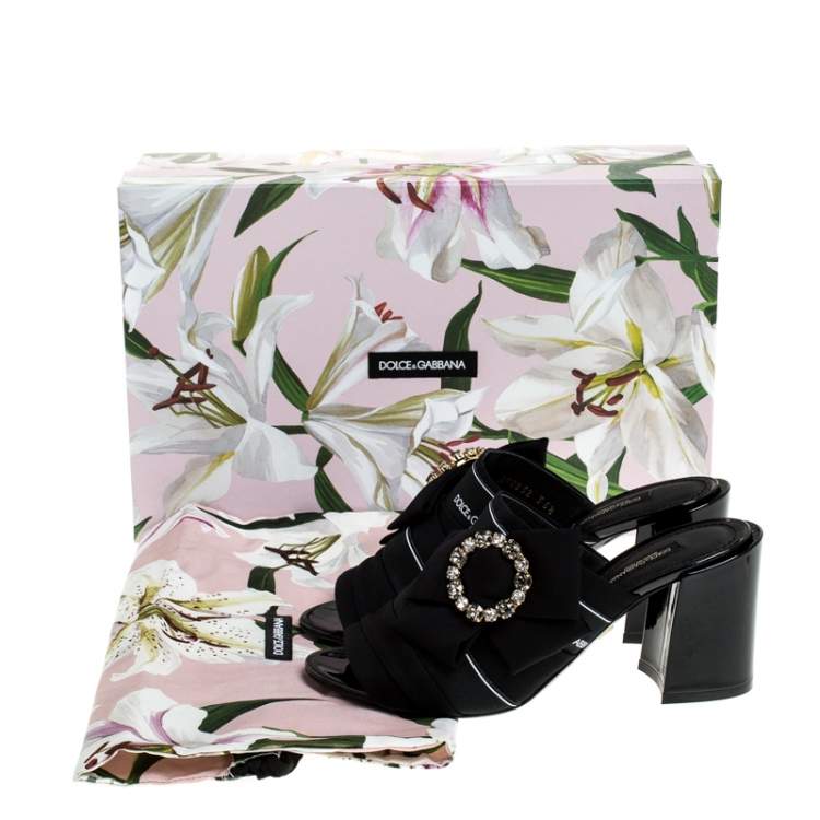 Pre Owned Dolce & Gabbana Black Satin Crystal Embellished Bow Mules Size 36