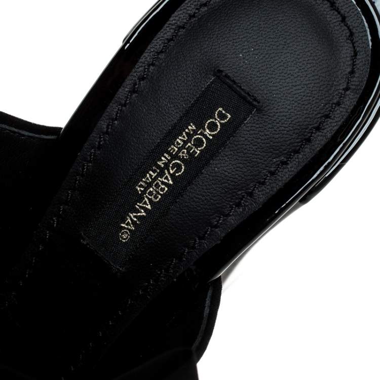 Pre Owned Dolce & Gabbana Black Satin Crystal Embellished Open Toe Mules Size 37.5