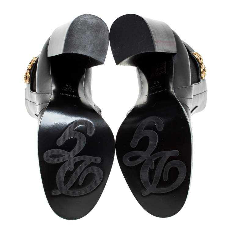 Pre Owned Dolce & Gabbana Black Leather Logo Detail Ankle Boots Size 38
