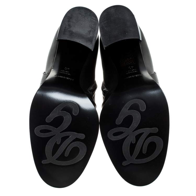 Pre Owned Dolce & Gabbana Black Leather Logo Detail Ankle Boots Size 40