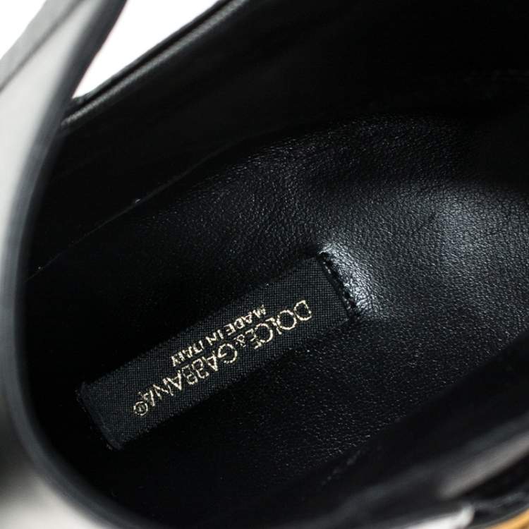 Pre Owned Dolce & Gabbana Black Leather Logo Detail Ankle Boots Size 40