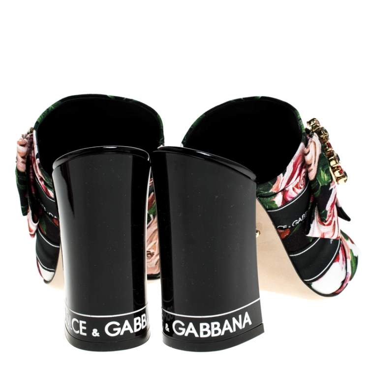 Pre Owned Dolce & Gabbana Multicolored Charmeuse Printed Fabric Bejeweled Buckle Mules Size 39