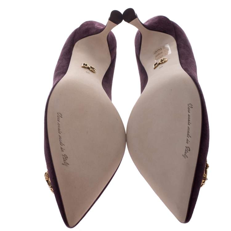 Pre Owned Dolce & Gabbana Burgundy Suede DG Amore Pointed Toe Pumps Size 40