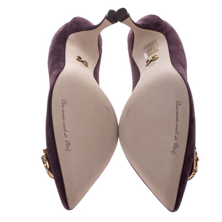 Pre Owned Dolce & Gabbana Burgundy Suede DG Amore Pointed Toe Pumps Size 38.5