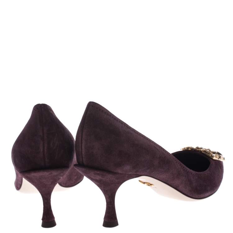 Pre Owned Dolce & Gabbana Burgundy Suede DG Amore Pointed Toe Pumps Size 38.5