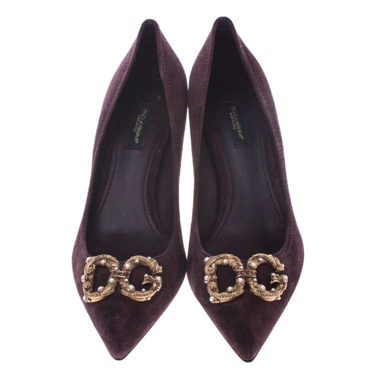 Pre Owned Dolce & Gabbana Burgundy Suede DG Amore Pointed Toe Pumps Size 38.5