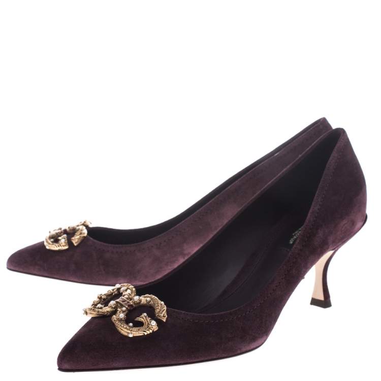 Pre Owned Dolce & Gabbana Burgundy Suede DG Amore Pointed Toe Pumps Size 38.5