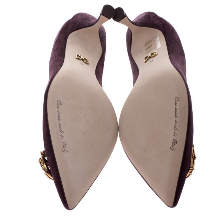 Pre Owned Dolce & Gabbana Burgundy Suede DG Amore Pointed Toe Pumps Size 38