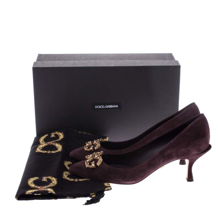 Pre Owned Dolce & Gabbana Burgundy Suede DG Amore Pointed Toe Pumps Size 38