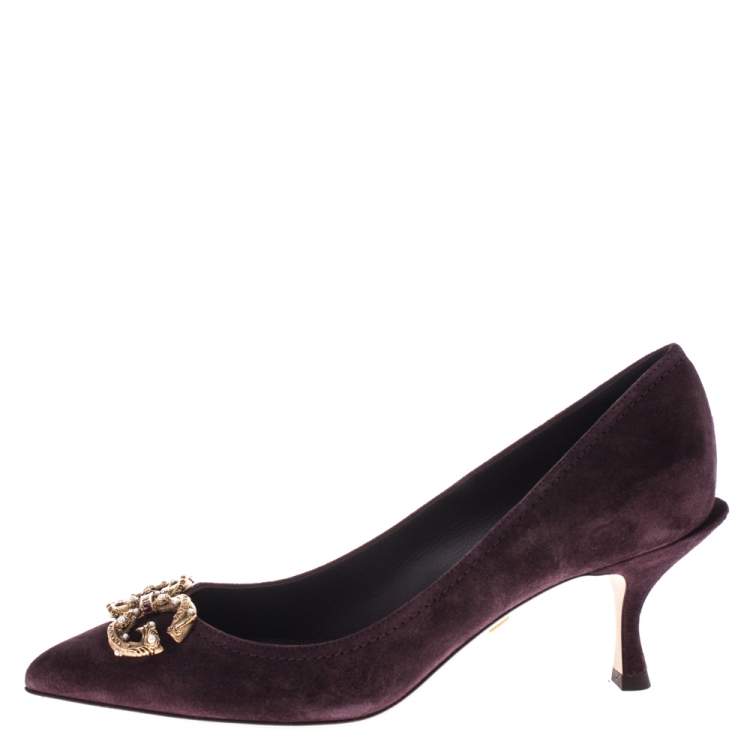 Pre Owned Dolce & Gabbana Burgundy Suede DG Amore Pointed Toe Pumps Size 35.5