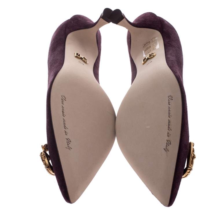 Pre Owned Dolce & Gabbana Burgundy Suede DG Amore Pointed Toe Pumps Size 35.5