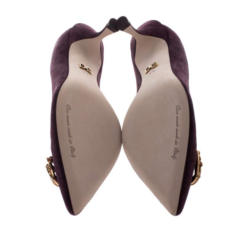 Pre Owned Dolce & Gabbana Burgundy Suede DG Amore Pointed Toe Pumps Size 37.5