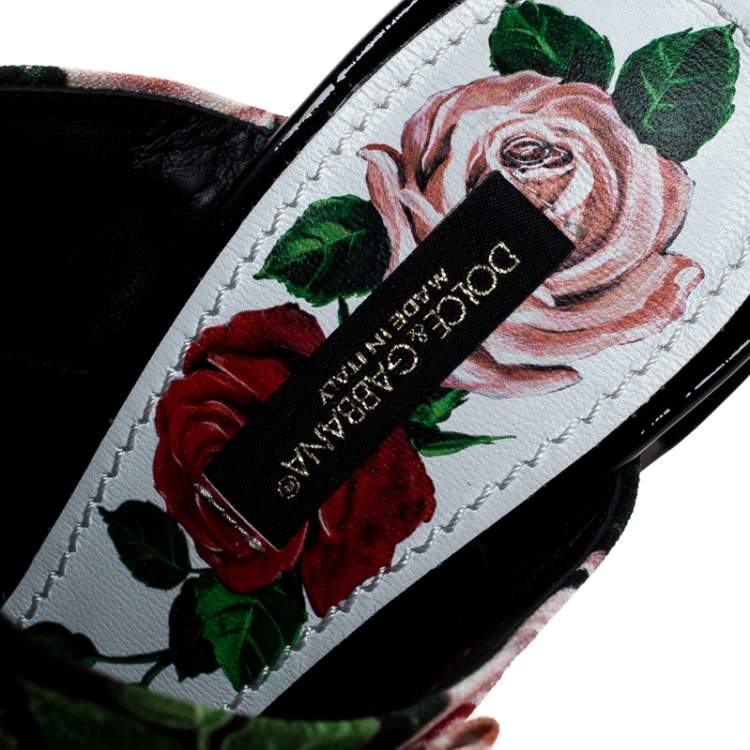 Pre Owned Dolce & Gabbana Multicolor Floral Printed Fabric Crystal Embellished Bow Open Toe Mules Size 38.5