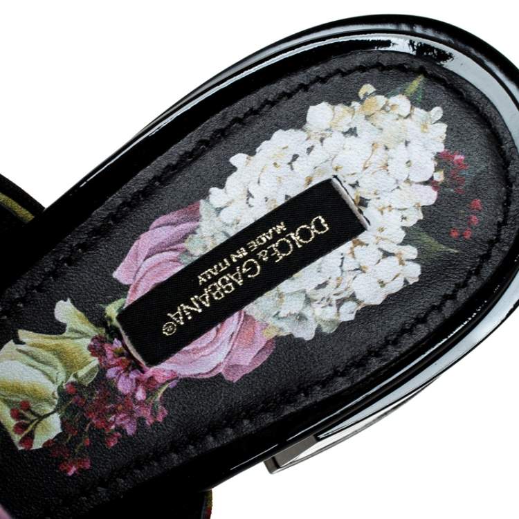 Pre Owned Dolce & Gabbana Multicolor Floral Printed Fabric Crystal Embellished Bow Open Toe Flat Mules Size 37
