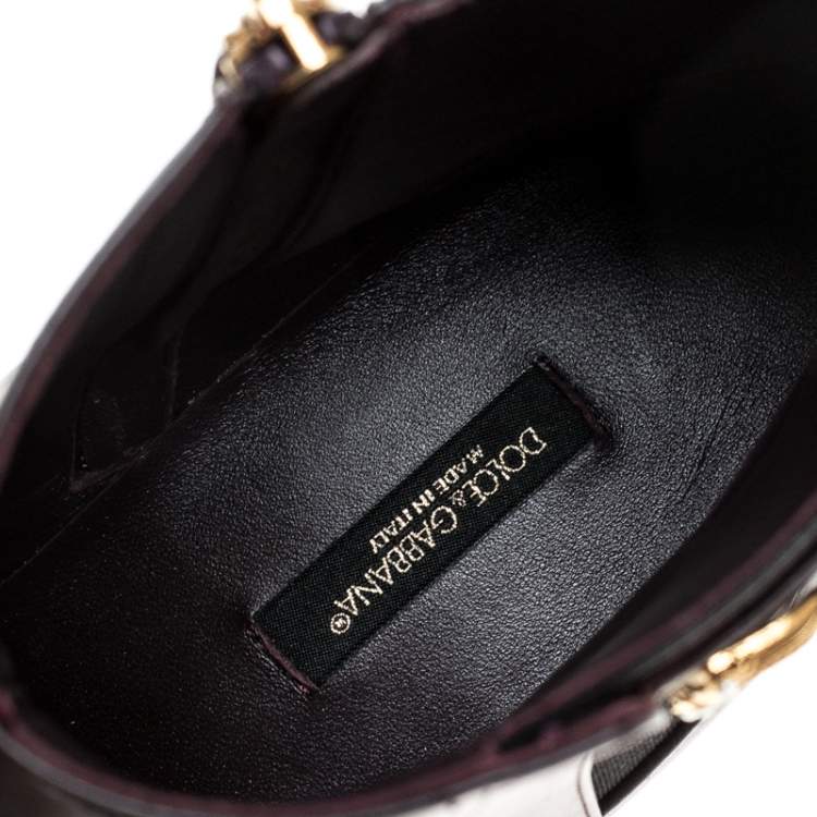 Pre Owned Dolce & Gabbana Brown Leather Logo Detail Ankle Boots Size 37.5