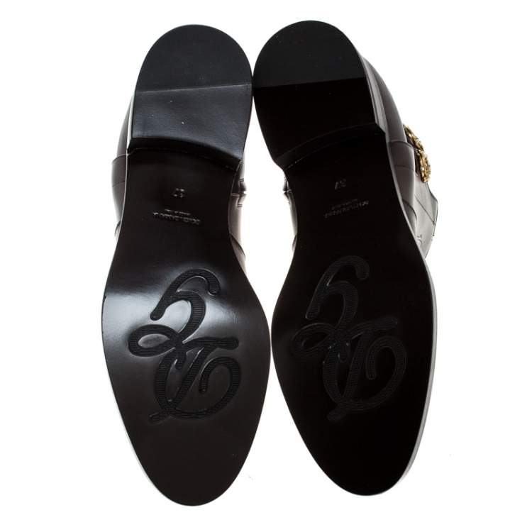 Pre Owned Dolce & Gabbana Brown Leather Logo Detail Ankle Boots Size 37