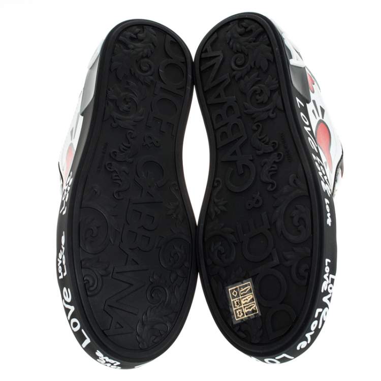 Pre Owned Dolce & Gabbana Multicolor Leather Portofino Heart Print Low Top Sneakers Size 37