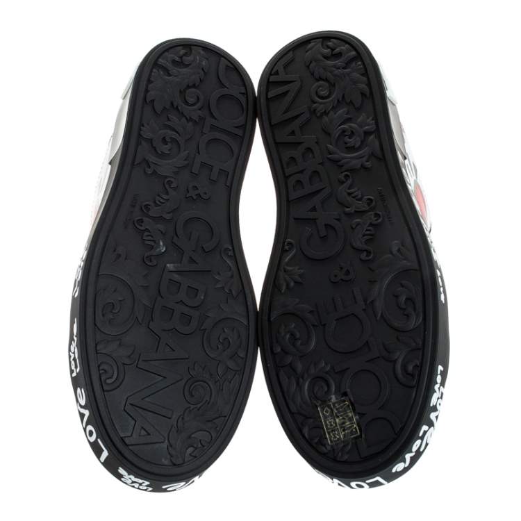 Pre Owned Dolce & Gabbana Multicolor Leather Portofino Heart Print Low Top Sneakers Size 40