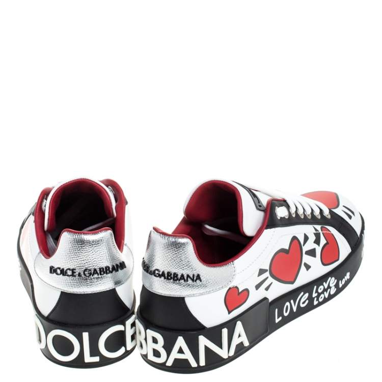 Pre Owned Dolce & Gabbana Multicolor Leather Portofino Heart Print Low Top Sneakers Size 40