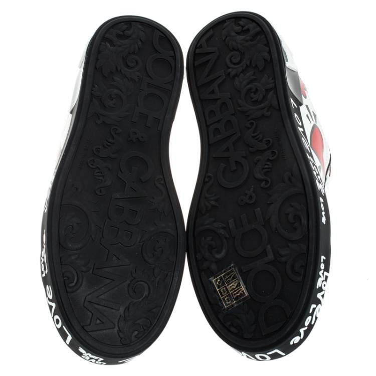 Pre Owned Dolce & Gabbana Multicolor Leather Portofino Heart Print Low Top Sneakers Size 37.5 