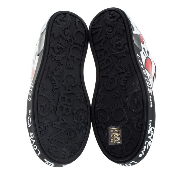 مملوكة مسبقًا Dolce & Gabbana Multicolor Leather Portofino Heart Print Low Top Sneakers Size 36.5