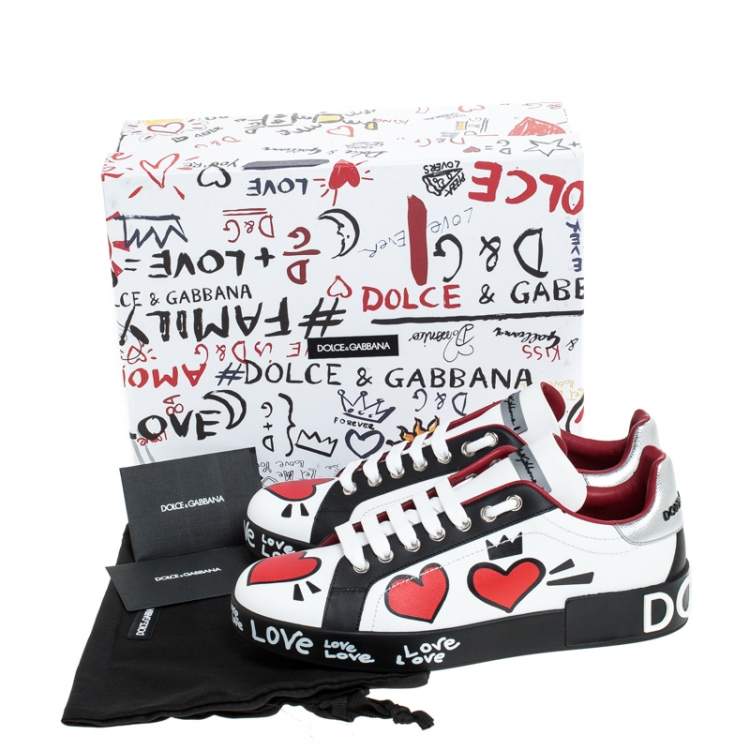 مملوكة مسبقًا Dolce & Gabbana Multicolor Leather Portofino Heart Print Low Top Sneakers Size 36.5