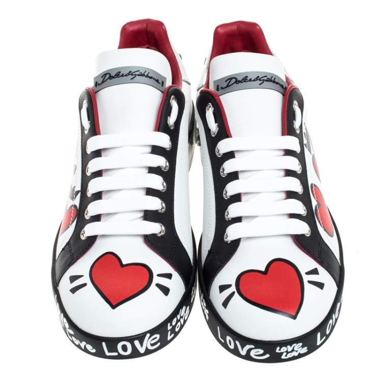 مملوكة مسبقًا Dolce & Gabbana Multicolor Leather Portofino Heart Print Low Top Sneakers Size 36.5