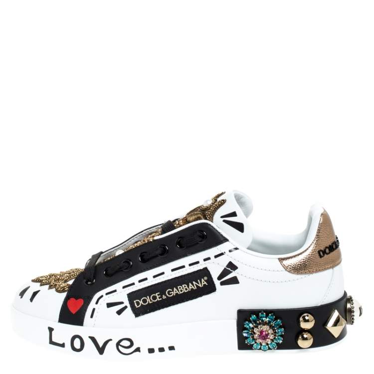 مملوكة مسبقًا Dolce&Gabbana Multicolor Leather Portofino Embellished Low Top Sneakers Size EU 37.5