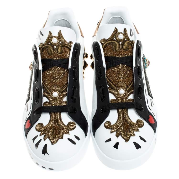 مملوكة مسبقًا Dolce&Gabbana Multicolor Leather Portofino Embellished Low Top Sneakers Size EU 37.5