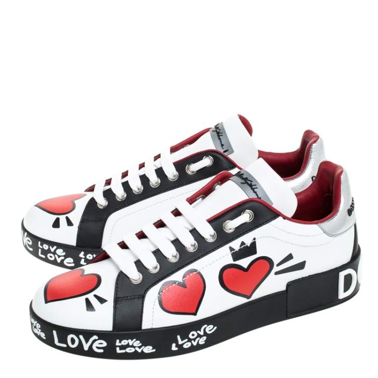 Pre Owned Dolce & Gabbana Multicolor Leather Portofino Heart Embellished Low Top Sneakers Size 35.5