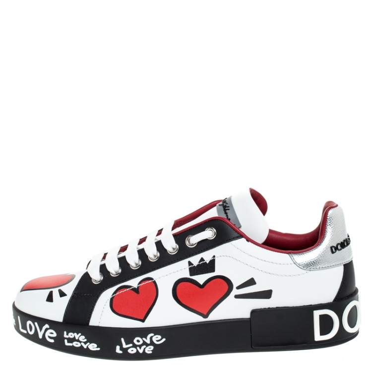 Pre Owned Dolce & Gabbana Multicolor Leather Portofino Heart Embellished Low Top Sneakers Size 35.5